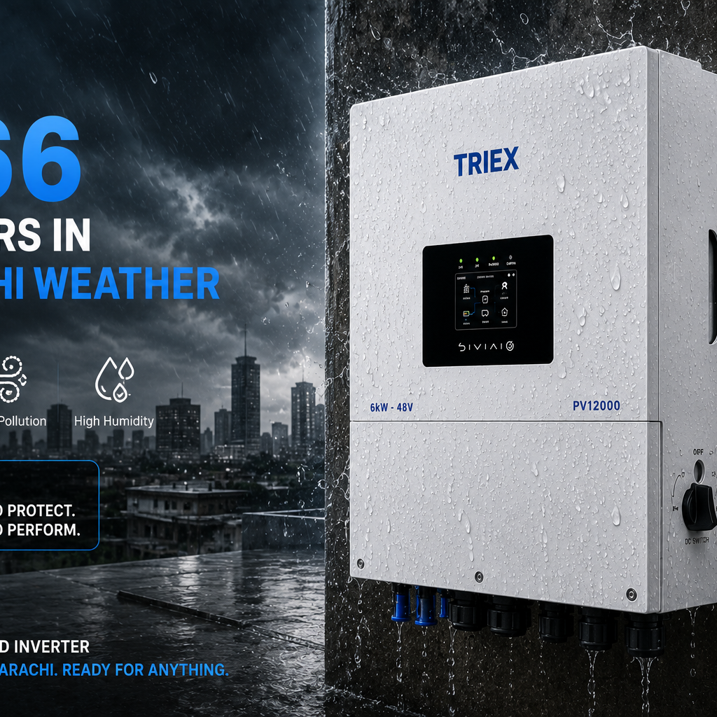 IP66 hybrid solar inverter installed outdoors in Karachi weather conditions